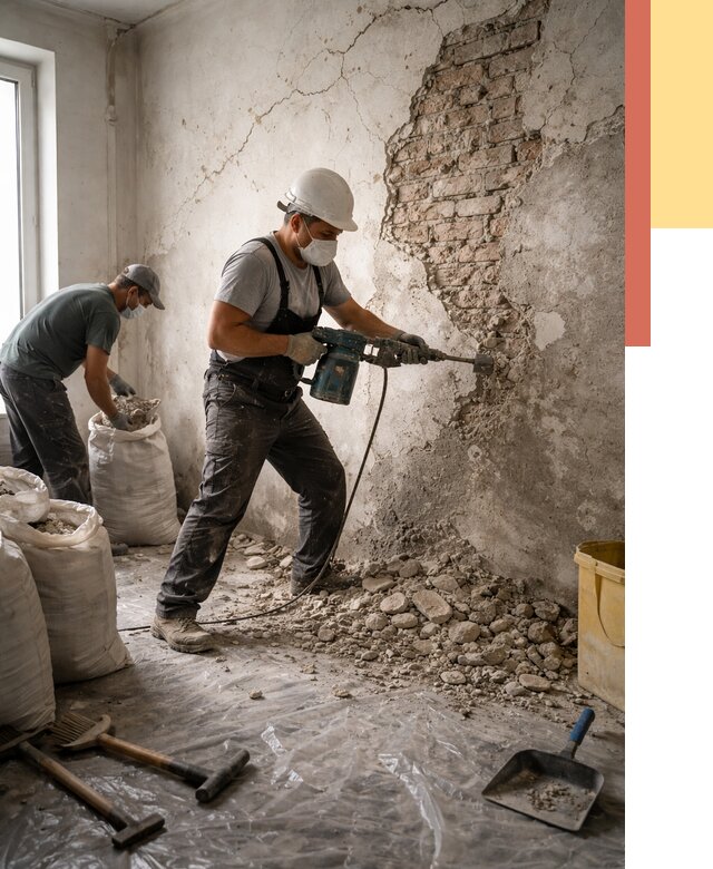 Демонтаж штукатурки со стен в Елабуге от 7292 руб/м² — быстро и недорого | ОТДЕЛОЧНИК-Лбг