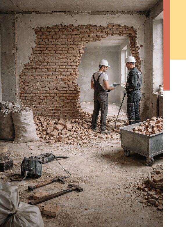 Демонтаж кирпичных стен в Елабуге от 4254 руб. — быстро, недорого, под ключ | ОТДЕЛОЧНИК-Лбг