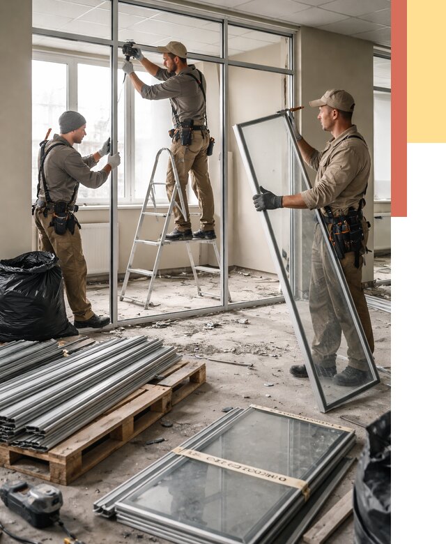 Демонтаж алюминиевых перегородок в Елабуге от 4254 руб. — быстро и недорого | ОТДЕЛОЧНИК-Лбг