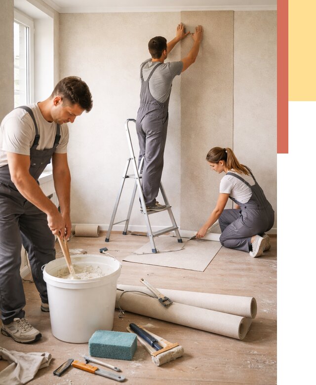 Оклейка стен обоями в Елабуге от 3545 руб/м2 — быстро и недорого | ОТДЕЛОЧНИК-Лбг