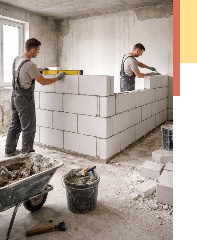 Кладка перегородок из ПГП в Елабуге от 2532 руб./м2 — монтаж и возведение под ключ | ОТДЕЛОЧНИК-Лбг