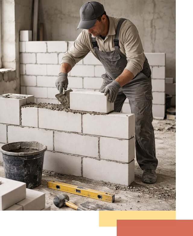 Кладка перегородок из силикатного блока в Елабуге