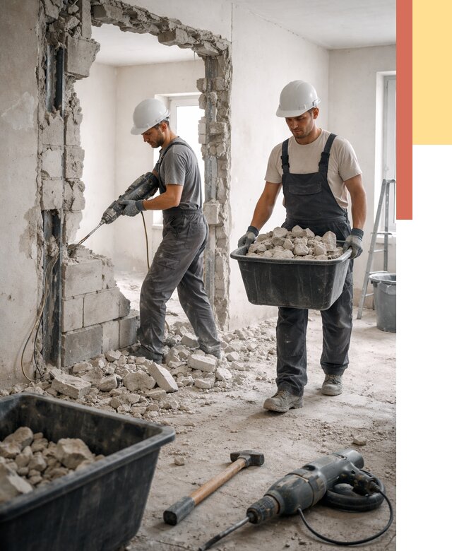 Демонтаж блоковых перегородок в Елабуге от 3798 руб. — быстро и недорого | ОТДЕЛОЧНИК-Лбг