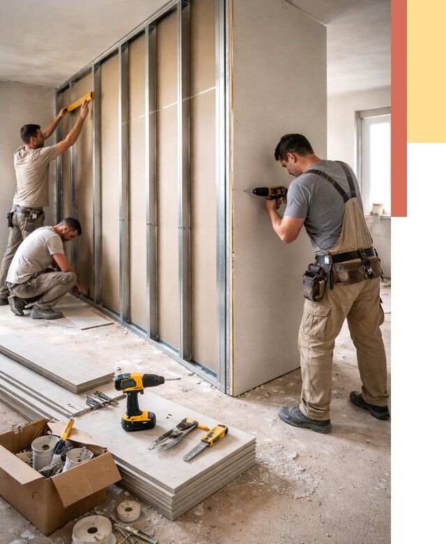 Монтаж однослойной перегородки из гипсокартона в Елабуге от 658 руб. | ОТДЕЛОЧНИК-Лбг