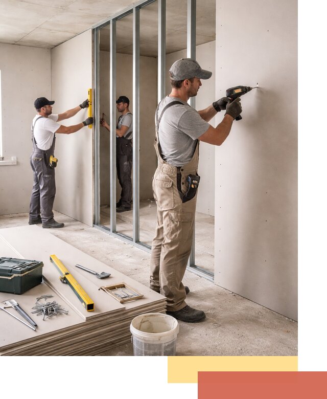 Однослойная перегородка из гипсокартона в Елабуге под ключ, монтаж и отделка