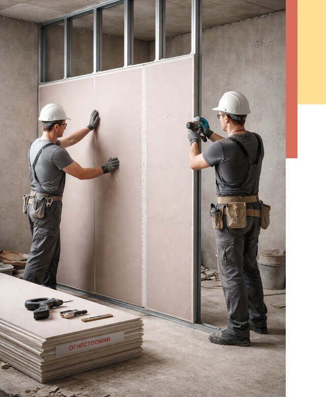 Перегородка из огнестойкого гипсокартона в Елабуге от 1874 руб. под ключ | ОТДЕЛОЧНИК-Лбг