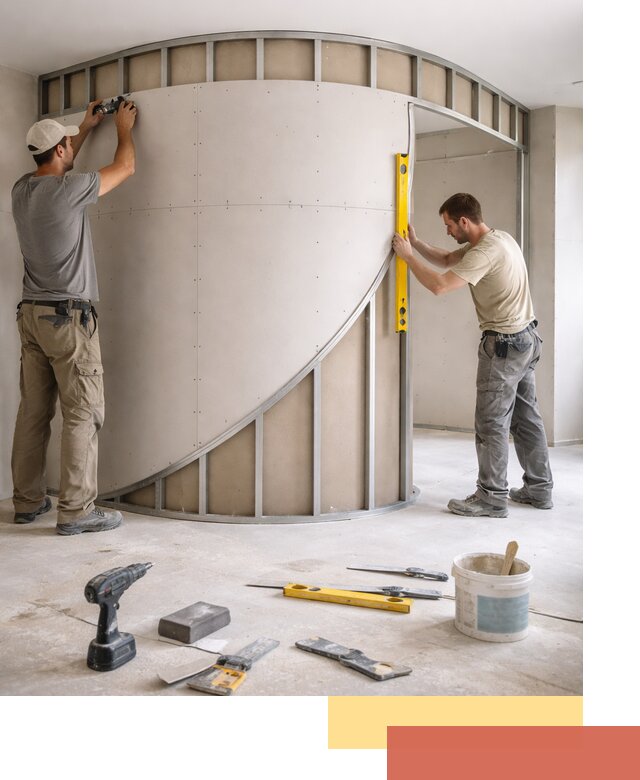 Радиусная перегородка из гипсокартона в Елабуге под ключ