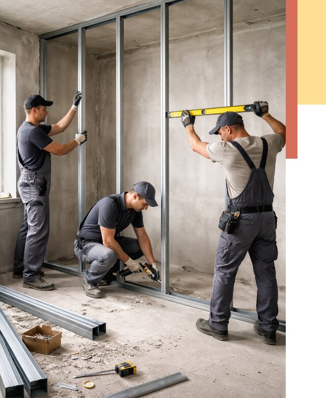 Монтаж каркаса перегородки из профиля в Елабуге от 760 руб. | ОТДЕЛОЧНИК-Лбг