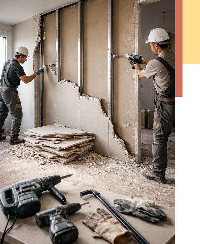 Демонтаж перегородки из гипсокартона в Елабуге от 1215 руб. быстро и недорого | ОТДЕЛОЧНИК-Лбг