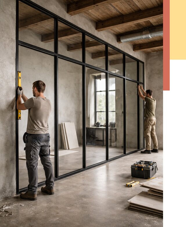 Стеклянные перегородки лофт в Елабуге от 10634 руб. под ключ | ОТДЕЛОЧНИК-Лбг