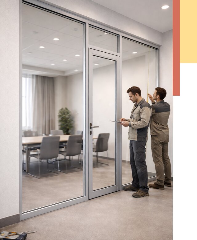 Установка и монтаж алюминиевых перегородок со стеклом в Елабуге от 8305 руб. | ОТДЕЛОЧНИК-Лбг