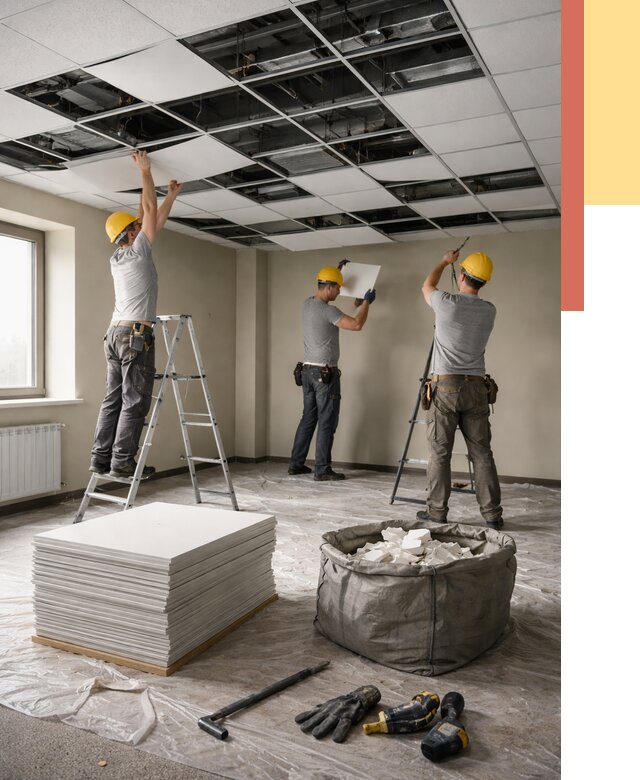 Демонтаж потолка Армстронг в Елабуге от 4558 руб. быстро и недорого | ОТДЕЛОЧНИК-Лбг