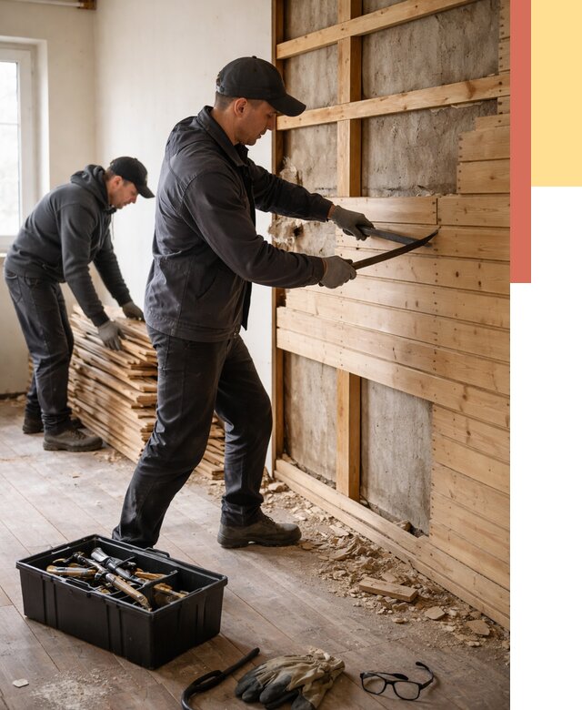 Демонтаж вагонки в Елабуге от 3849 руб/м2 — быстро и недорого | ОТДЕЛОЧНИК-Лбг