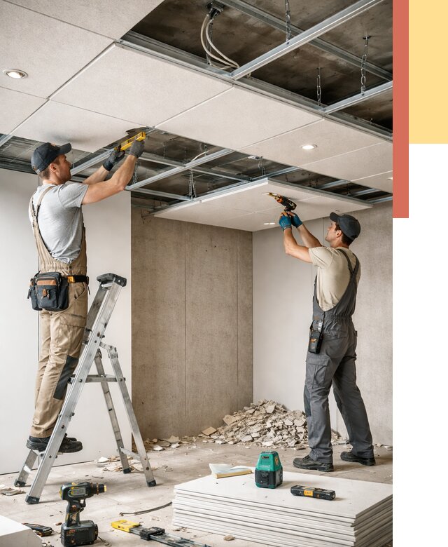 Монтаж акустического потолка в Елабуге от 6583 руб/м2 — быстро и недорого | ОТДЕЛОЧНИК-Лбг