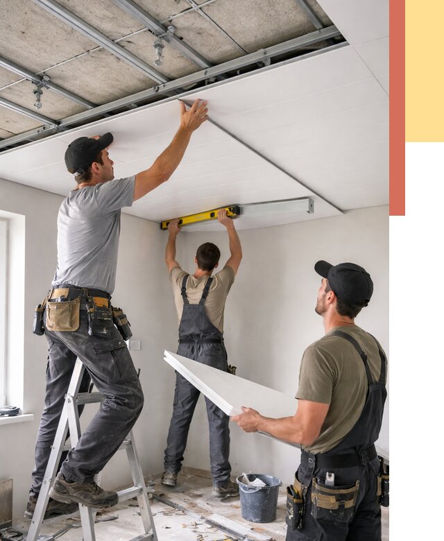 Монтаж потолка из ПВХ панелей в Елабуге от 3545 руб./м2 — быстро и недорого | ОТДЕЛОЧНИК-Лбг