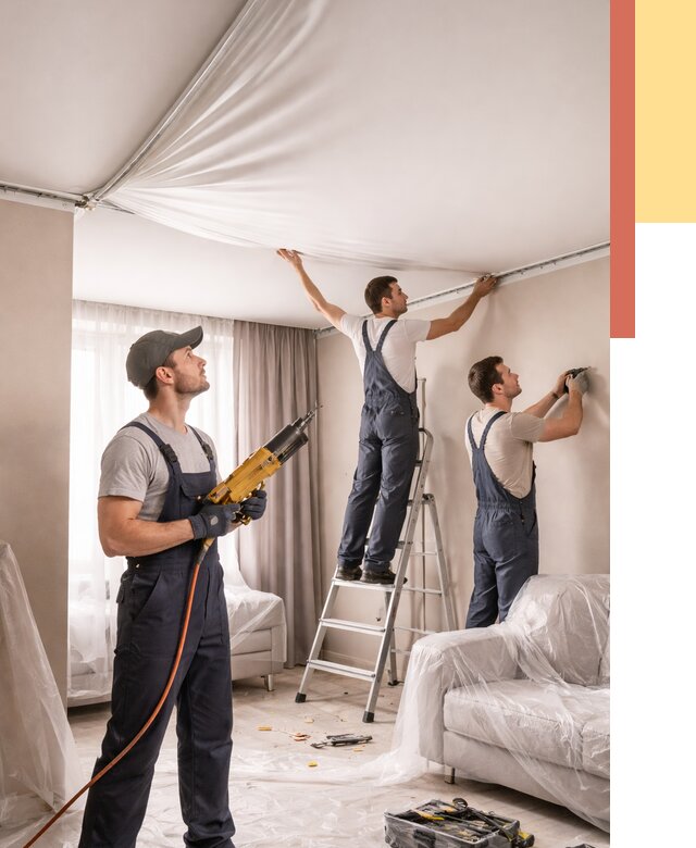 Установка натяжного потолка в Елабуге от 4558 руб. | Быстро и недорого — ОТДЕЛОЧНИК-Лбг