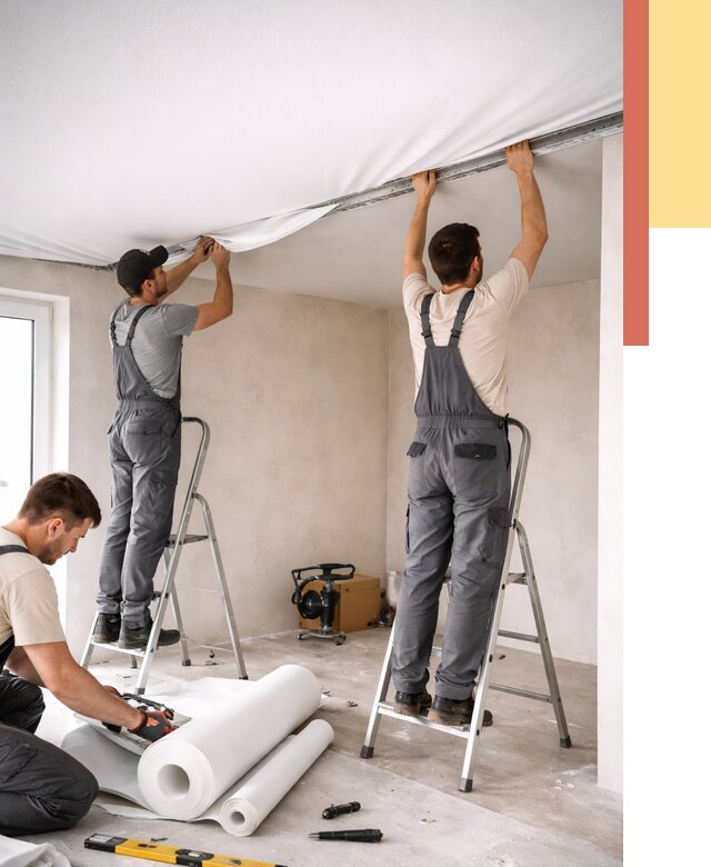 Монтаж тканевого натяжного потолка в Елабуге от 3545 руб. под ключ | ОТДЕЛОЧНИК-Лбг