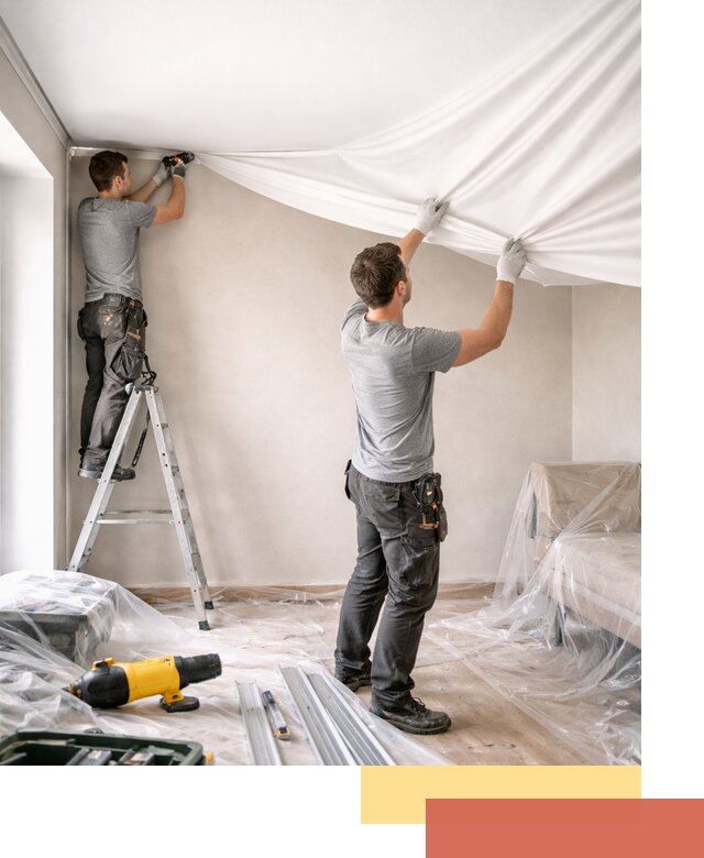 Монтаж тканевого натяжного потолка в Елабуге недорого и быстро