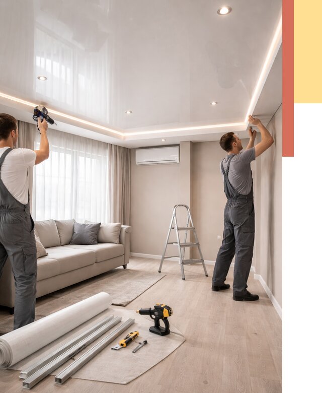 Монтаж глянцевого натяжного потолка в Елабуге от 760 руб. под ключ | ОТДЕЛОЧНИК-Лбг