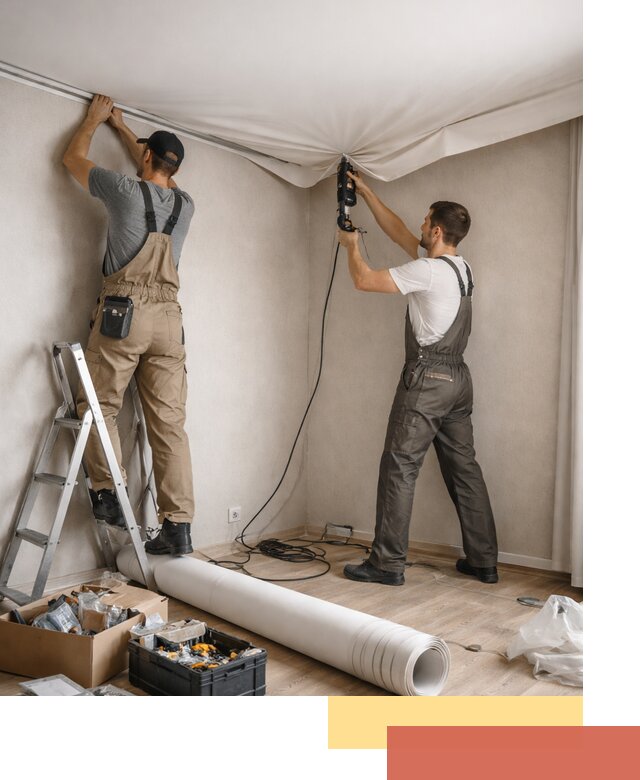 Монтаж цветного натяжного потолка в Елабуге за один день