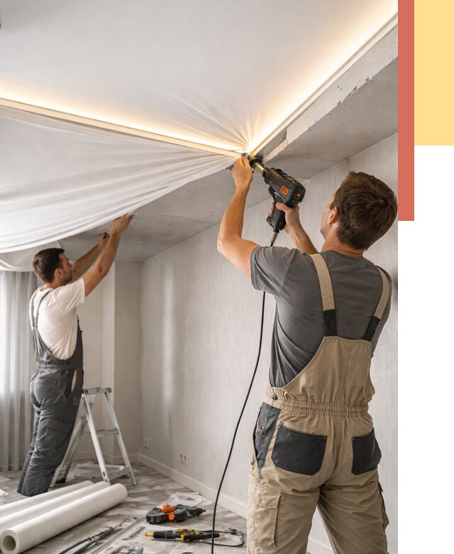 Монтаж натяжного потолка с подсветкой в Елабуге от 962 руб. | ОТДЕЛОЧНИК-Лбг