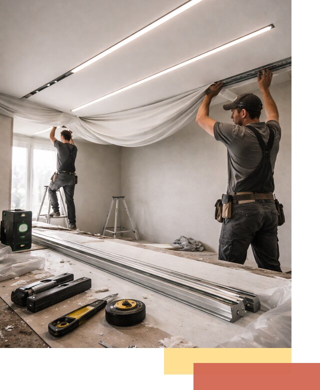 Монтаж натяжных потолков со световыми линиями в Елабуге