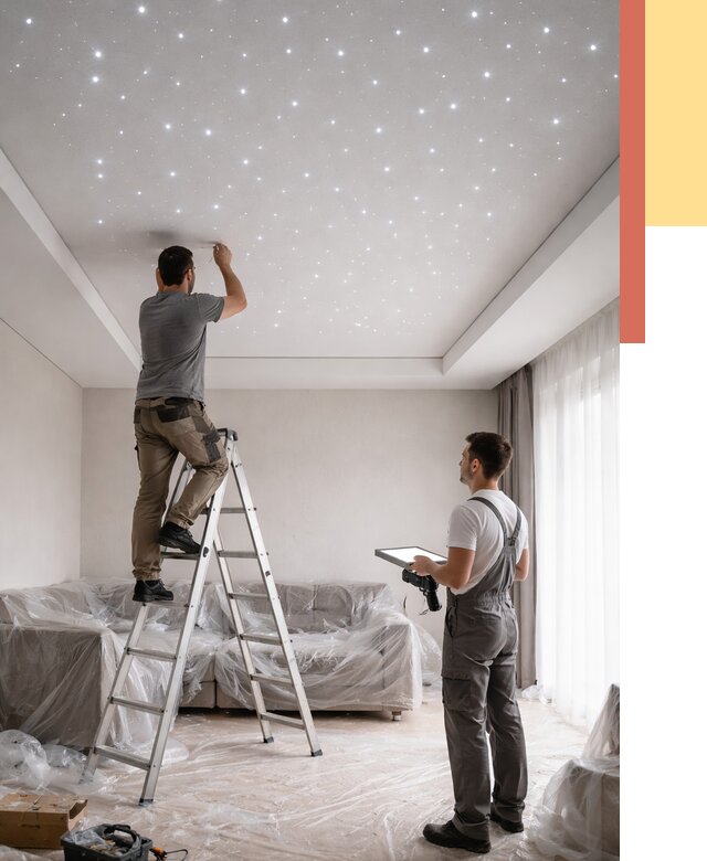 Монтаж натяжного потолка «звездное небо» в Елабуге от 6583 руб. | ОТДЕЛОЧНИК-Лбг