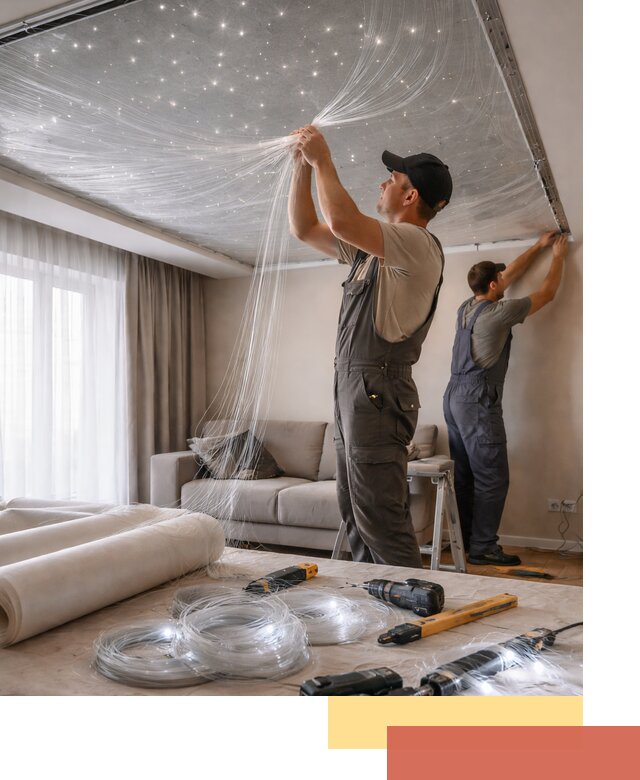 Монтаж натяжного потолка «Звездное небо» в Елабуге