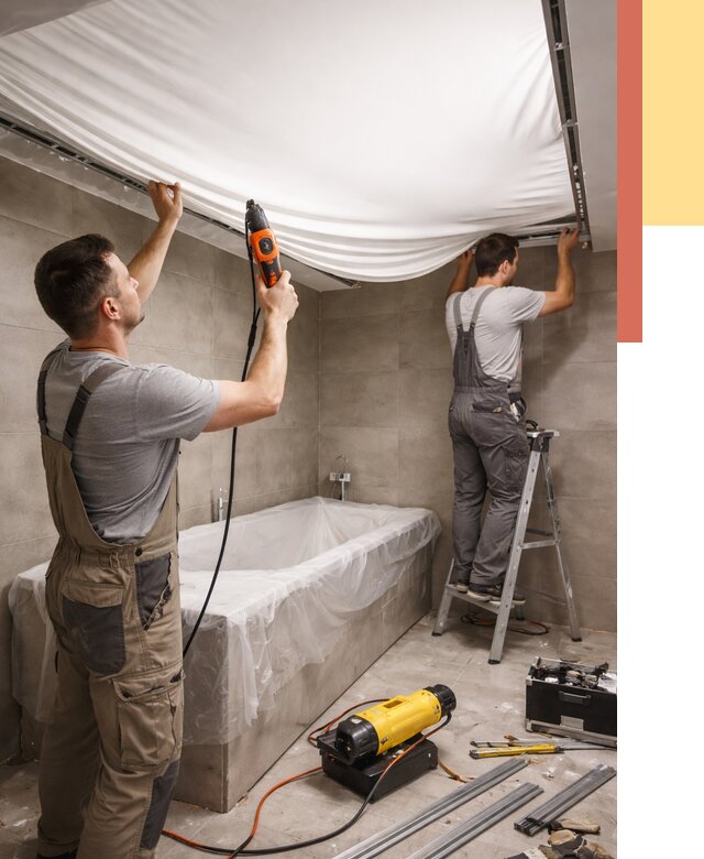 Монтаж натяжного потолка в ванной в Елабуге от 1215 руб. под ключ | ОТДЕЛОЧНИК-Лбг