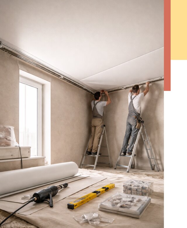 Монтаж натяжного потолка в спальне в Елабуге от 3849 руб. под ключ | ОТДЕЛОЧНИК-Лбг