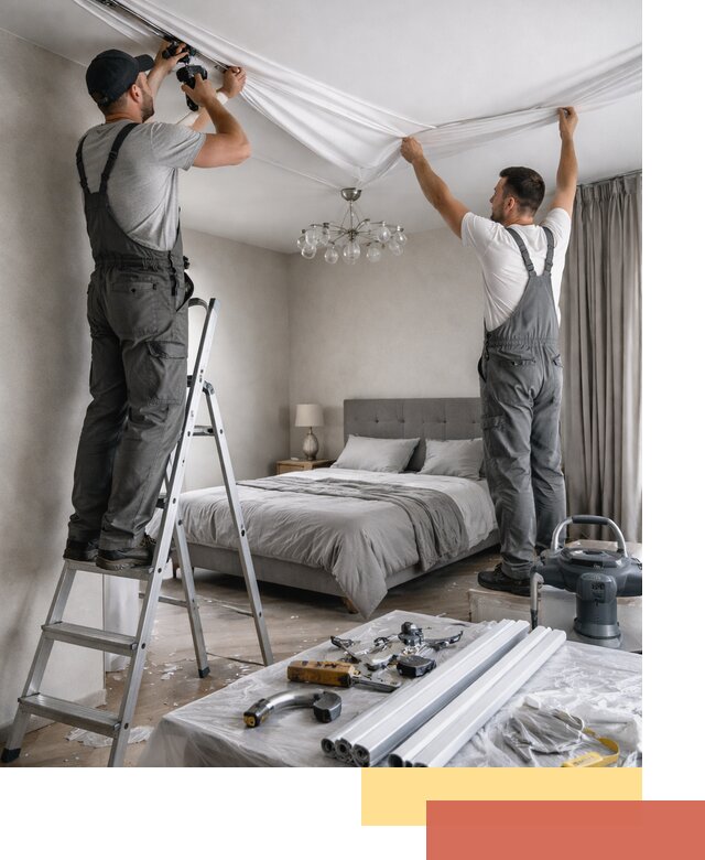 Монтаж натяжного потолка в спальне в Елабуге