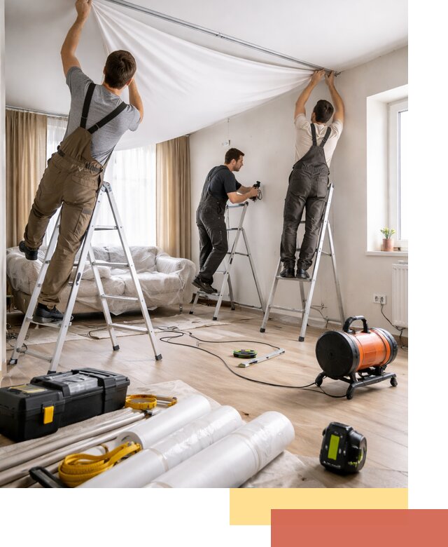 Монтаж натяжного потолка в гостиной в Елабуге