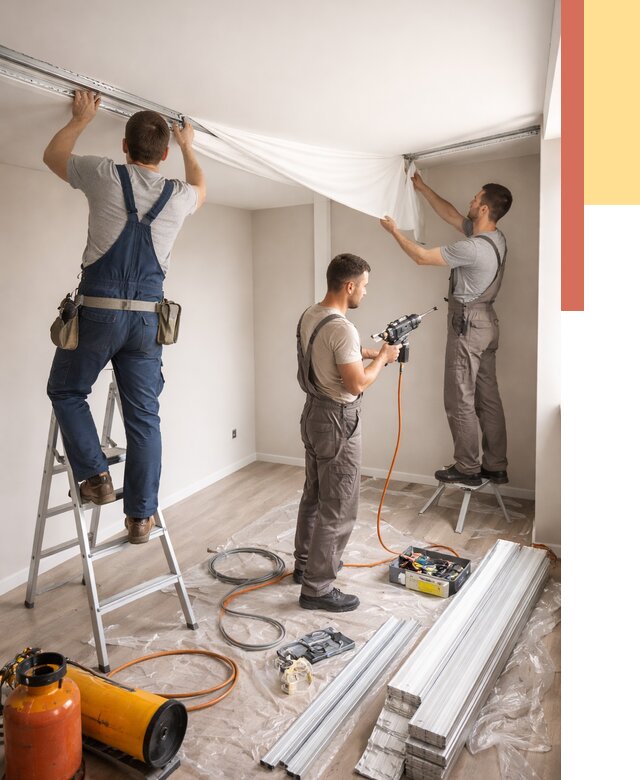 Монтаж натяжного потолка в студии в Елабуге от 5570 руб. — быстро и недорого | ОТДЕЛОЧНИК-Лбг