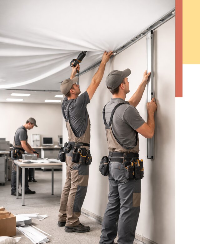 Монтаж натяжного потолка в офисе в Елабуге от 456 руб/м² — быстро и недорого | ОТДЕЛОЧНИК-Лбг