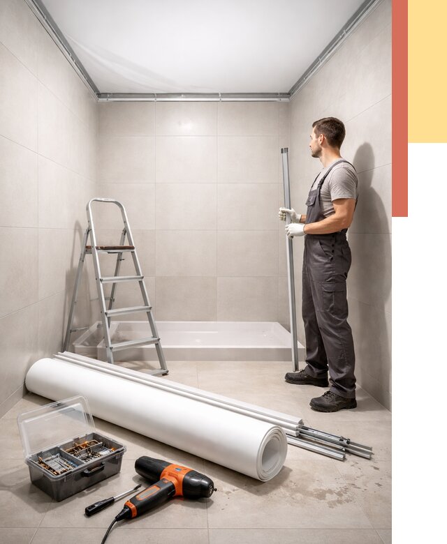 Монтаж натяжного потолка в санузле в Елабуге от 1874 руб. — ОТДЕЛОЧНИК-Лбг