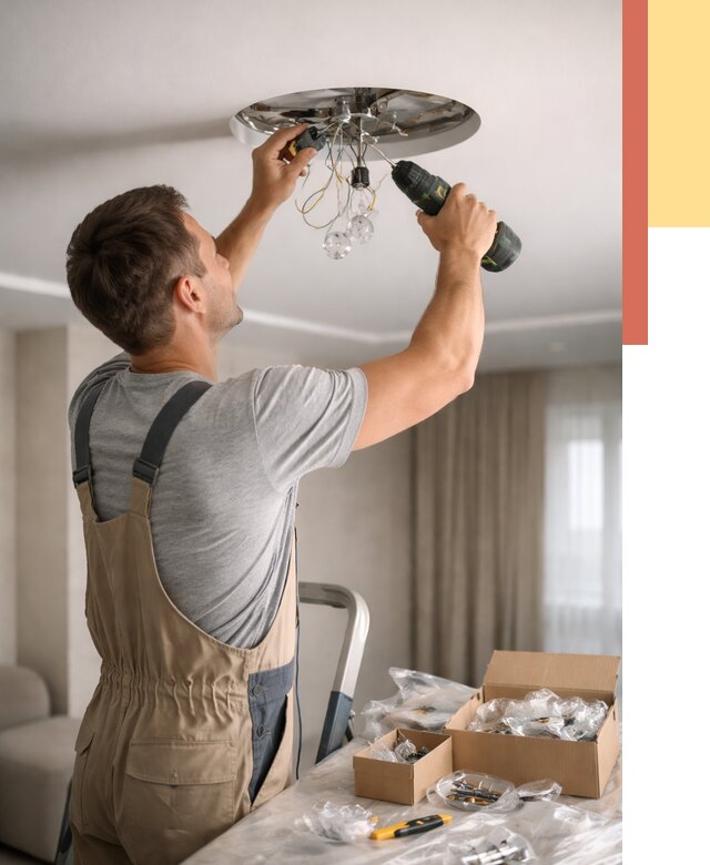 Установка люстры в натяжной потолок в Елабуге от 1215 руб. | Быстро и недорого — ОТДЕЛОЧНИК-Лбг