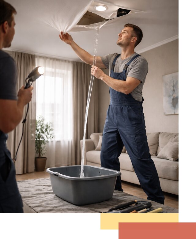 Слив воды с натяжного потолка в Елабуге быстро и аккуратно