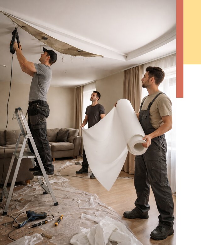 Замена полотна натяжного потолка в Елабуге от 9622 руб. быстро и недорого | ОТДЕЛОЧНИК-Лбг