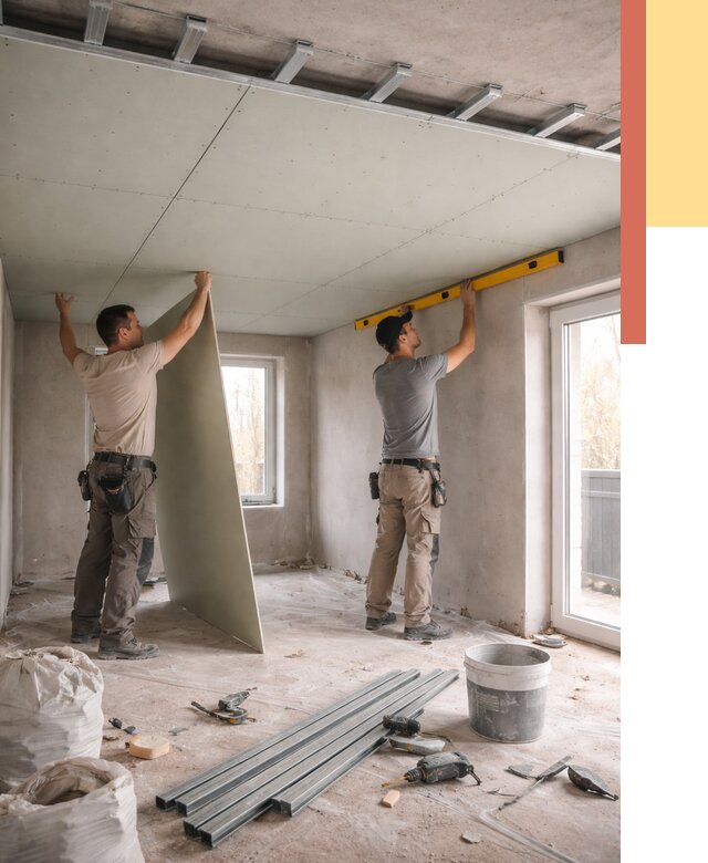 Одноуровневый потолок из гипсокартона в Елабуге от 760 руб. — монтаж под ключ | ОТДЕЛОЧНИК-Лбг