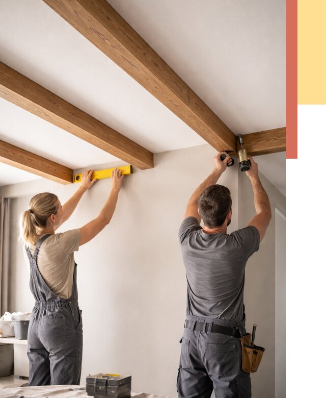 Монтаж декоративных балок на потолок в Елабуге от 4254 руб. — ОТДЕЛОЧНИК-Лбг